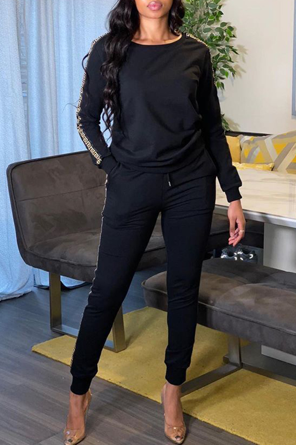 

Lovely Casual O Neck Basic Black Two-piece Pants Set