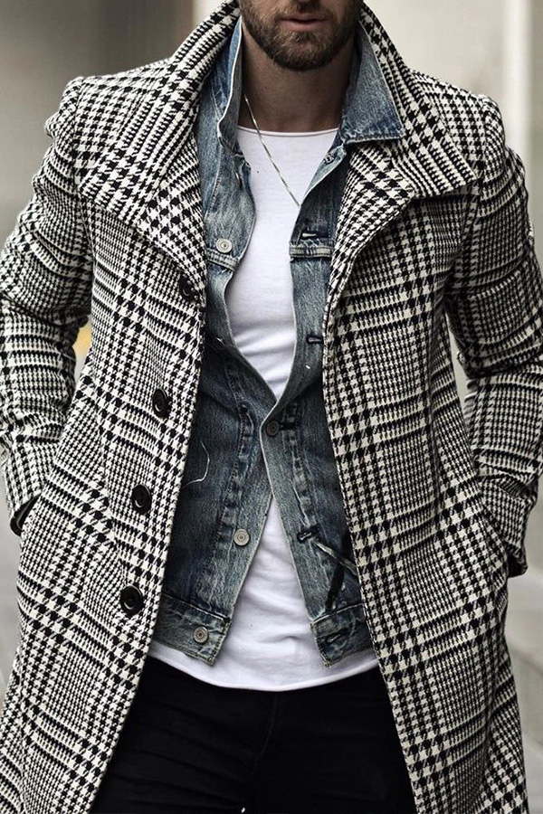 

Lovely Casual Plaid Print Black And White Coat, Black & white tartan