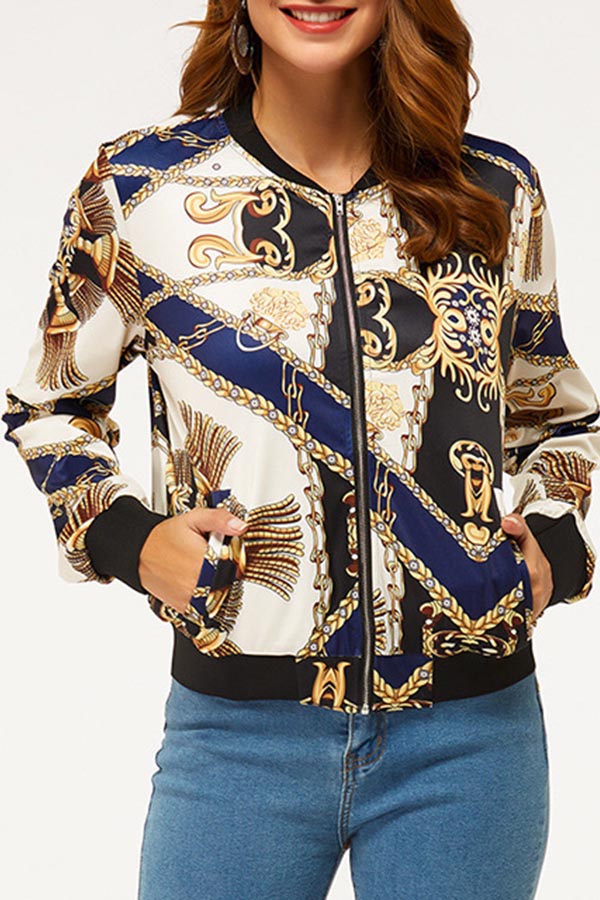 

Lovely Casual Print Black Coat