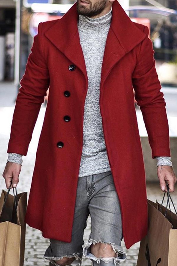 

Lovely Trendy Turndown Collar Buttons Design Red Coat