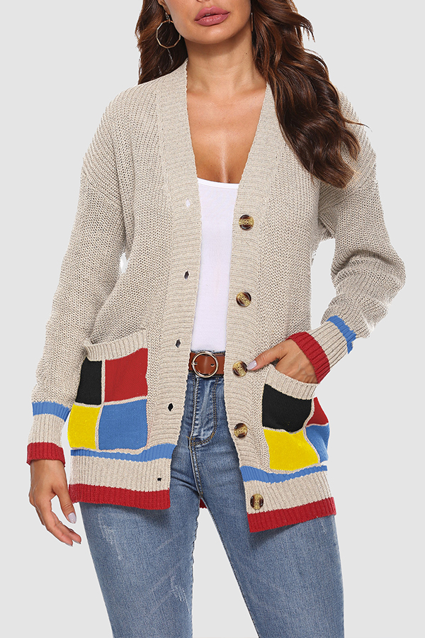 Lovely Chic Patchwork Apricot Cardigan