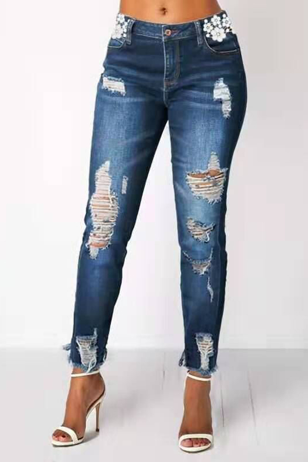 

Lovely Casual Skinny Deep Blue Jeans