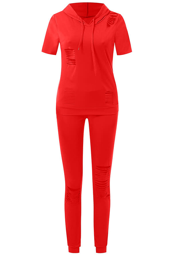 Lovely Leisure Hollow-out Red Plus Size Two-piece Pants Set_Plus Size ...