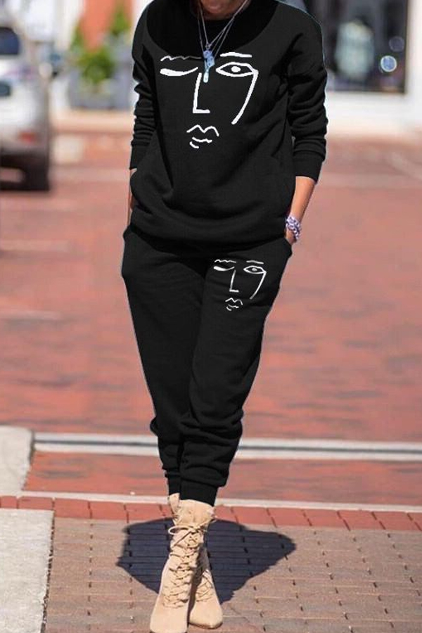 

Lovely Trendy Print Black Two-piece Pants Set