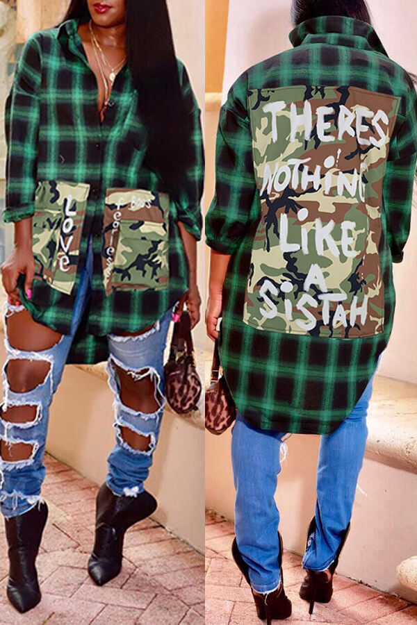 

Lovely Casual Plaid Print Green Blouse