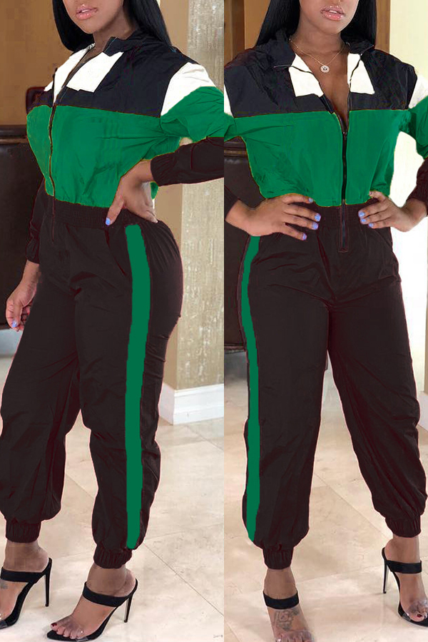 

Lovely Casual Patchwork Green One-piece Jumpsuit
