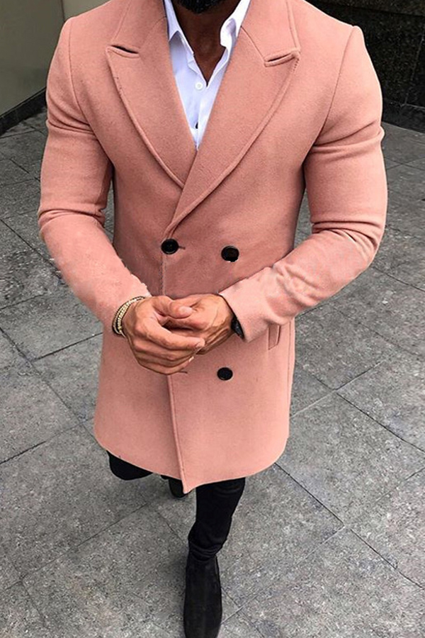 

Lovely Casual Turndown Collar Buttons Pink Coat