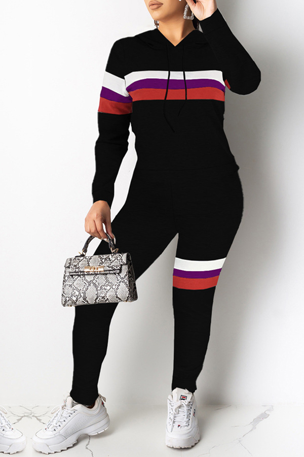 

Lovely Chic Patchwork Black Two-piece Pants Set