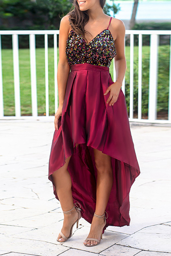 

Lovely Party Asymmetrical Patchwork Red Prom Dress