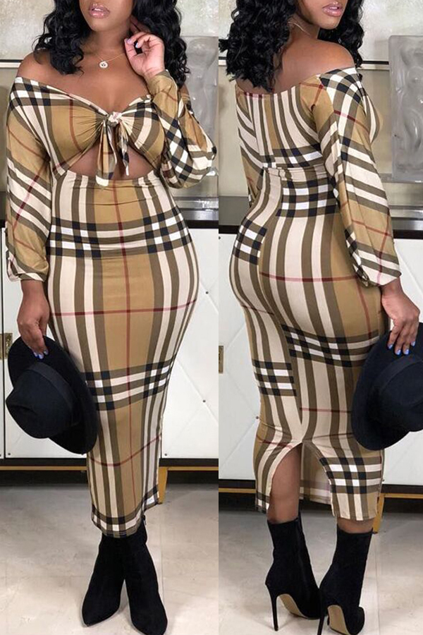 

Lovely Chic Plaid Print Multicolor Ankle Length Dress, Multi