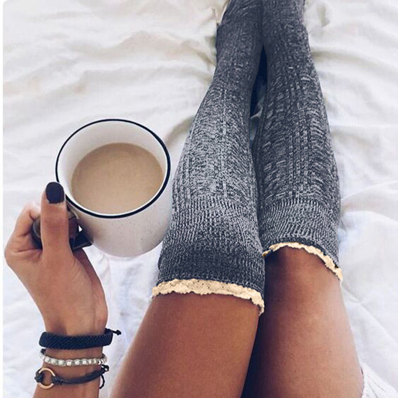 

Lovely Chic Patchwork Lace Grey Socks