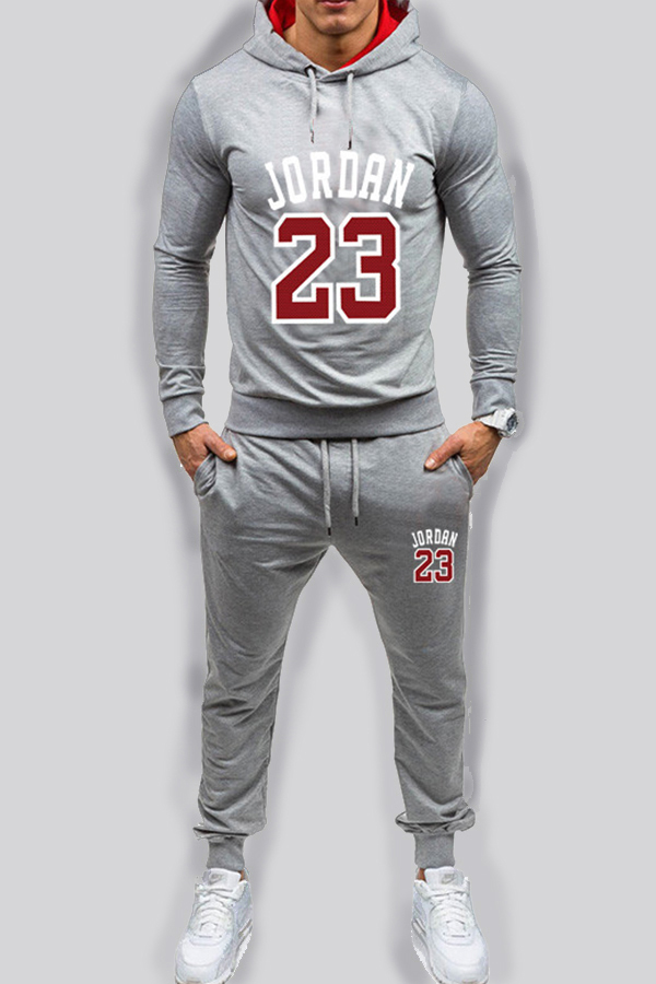 

Lovely Casual Hooded Collar Letter Light Grey Two-piece Pants Set