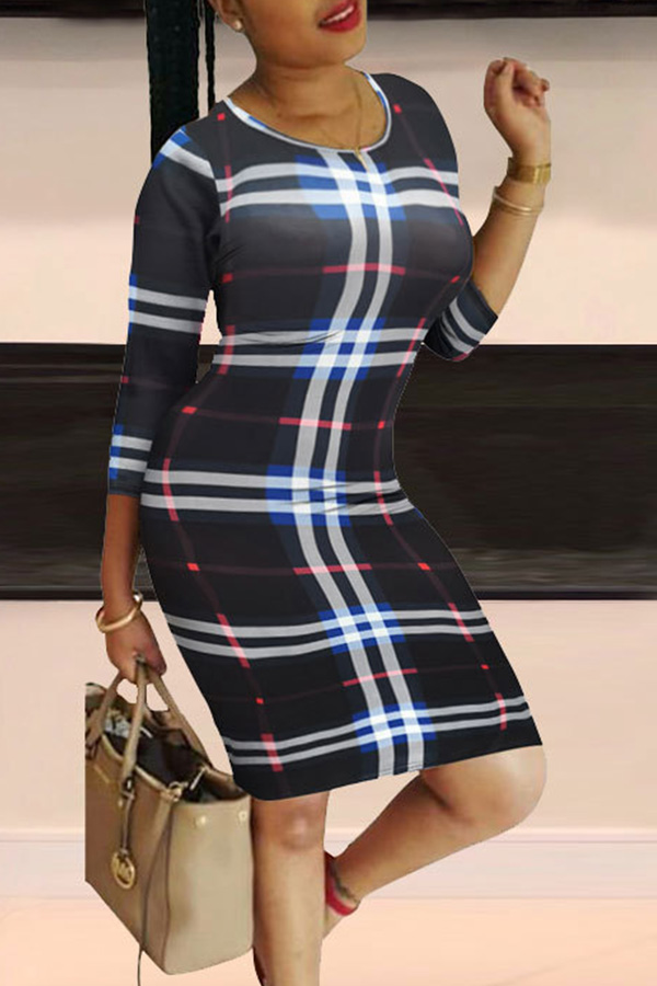 

Lovely Casual Plaid Print Black Knee Length Dress