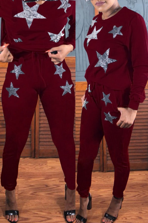 

Lovely Casual Star Red Two-piece Pants Set