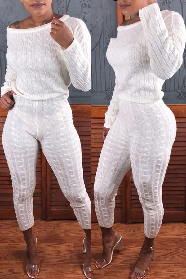 

Lovely Casual Basic Purplish White Two-piece Pants Set