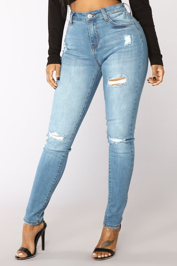 

Lovely Chic Hollow-out Baby Blue Jeans