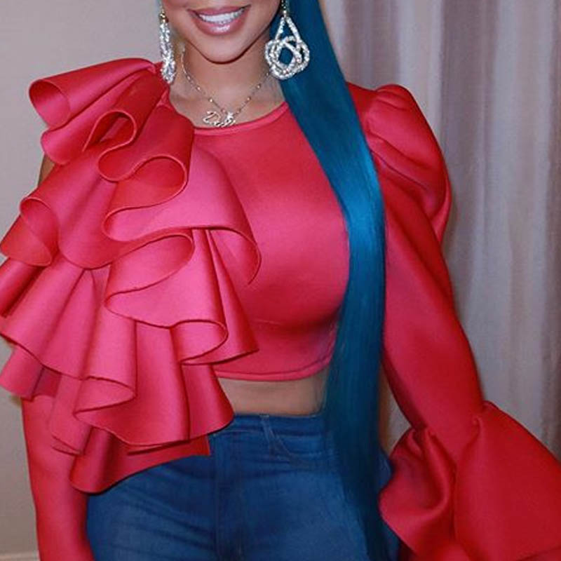 

Lovely Sweet Flounce Design Red Blouse
