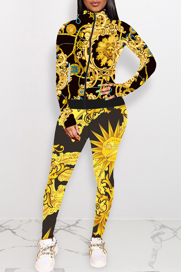 

Lovely Casual Print Black Two-piece Pants Set