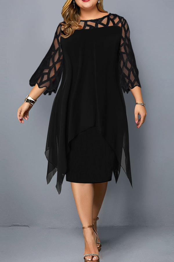

Lovely Casual Patchwork Black Knee Length Plus Size Dress