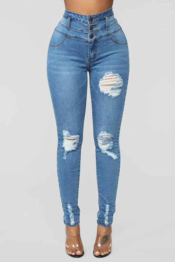 Lovely Chic Broken Holes Baby Blue Jeans