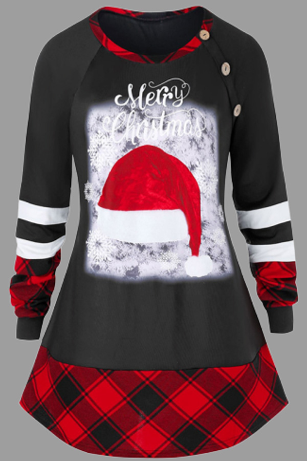 

Lovely Leisure O Neck Print Red Plus Size Blouse