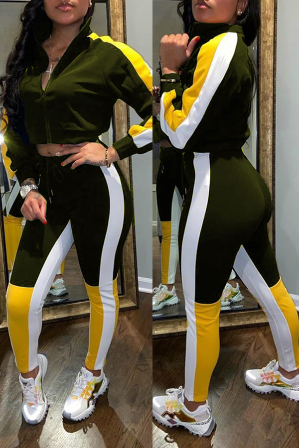 

Lovely Casual Patchwork Army Green Two-piece Pants Set