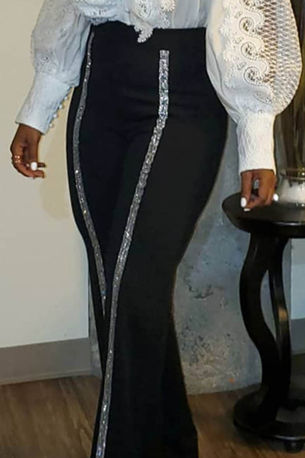 

Lovely Casual Striped Black Pants