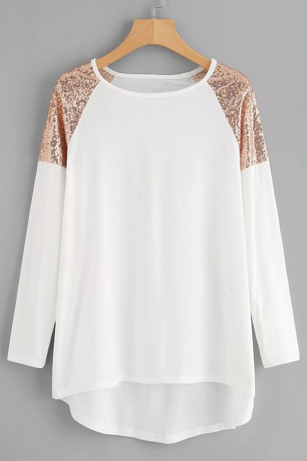 

Lovely Casual Patchwork White Plus Size T-shirt