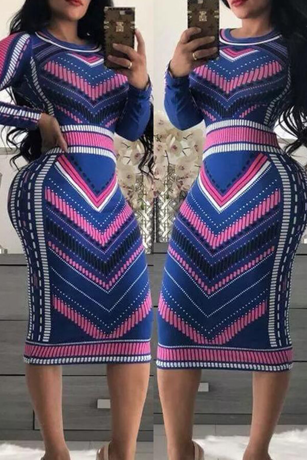

Lovely Chic Print Multicolor Mid Calf Dress, Multi