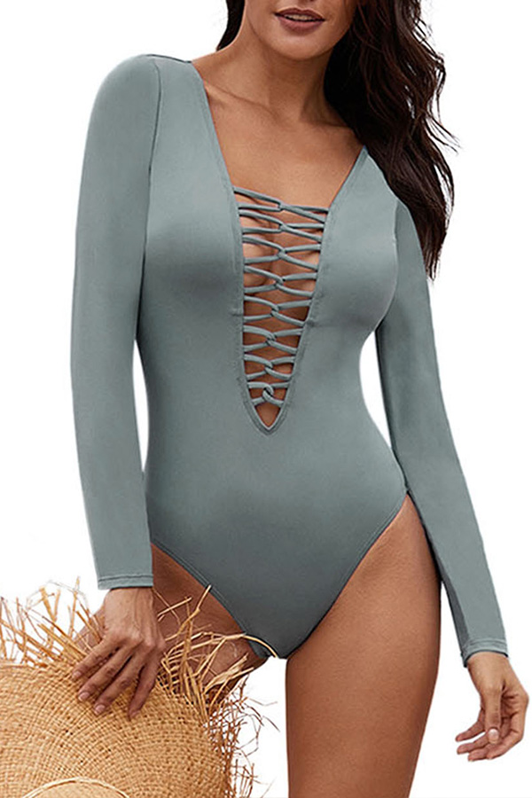 

Lovely Hollow-out Grey One-piece Swimsuit