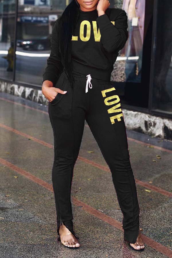 

Lovely Casual Letter Black Two-piece Pants Set