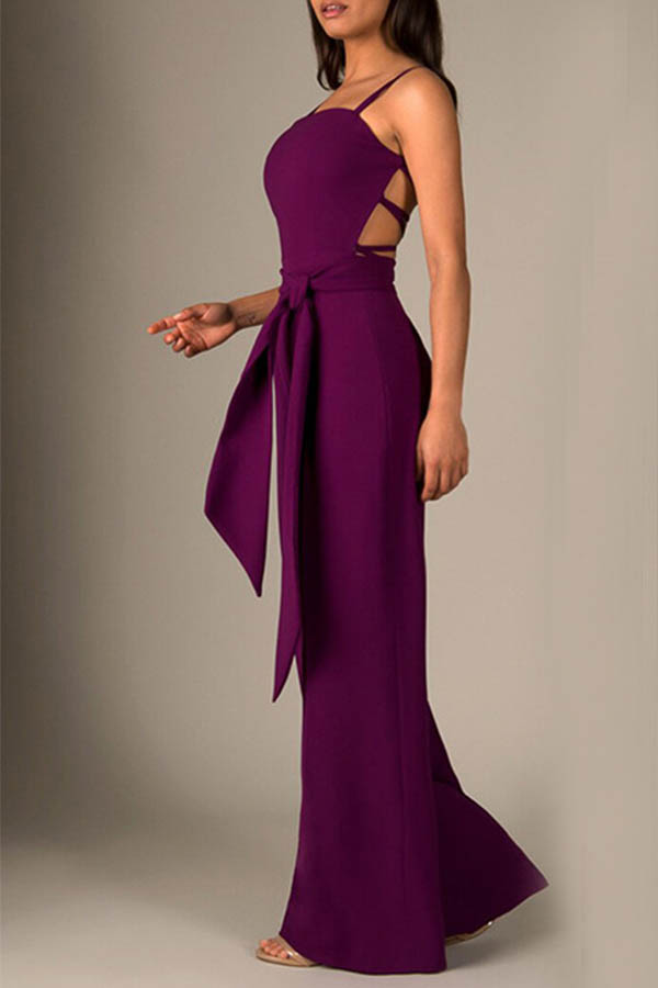 

Lovely Sexy Hollow-out Purple One-piece Jumpsuit