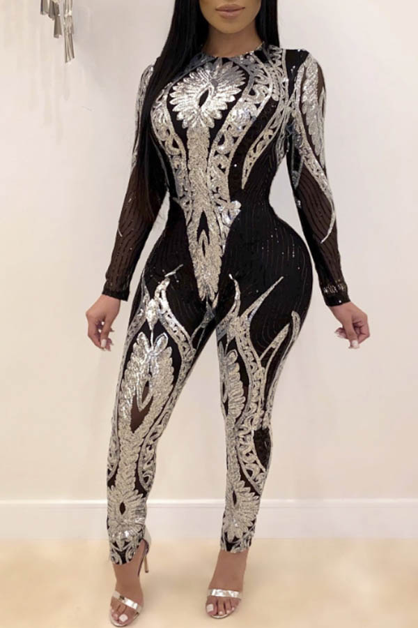 

Lovely Trendy Patchwork Silver One-piece Jumpsuit