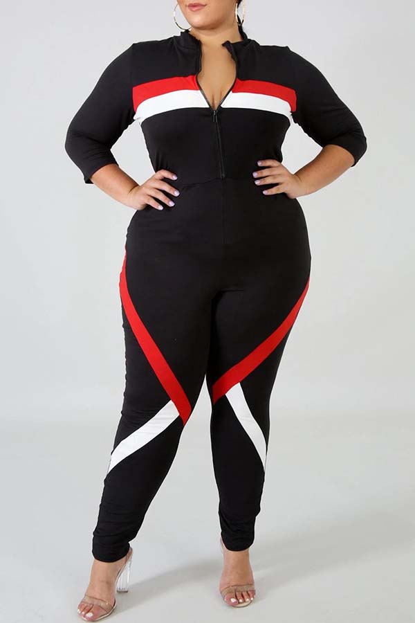 

Lovely Casual Patchwork Black Plus Size One-piece Jumpsuit