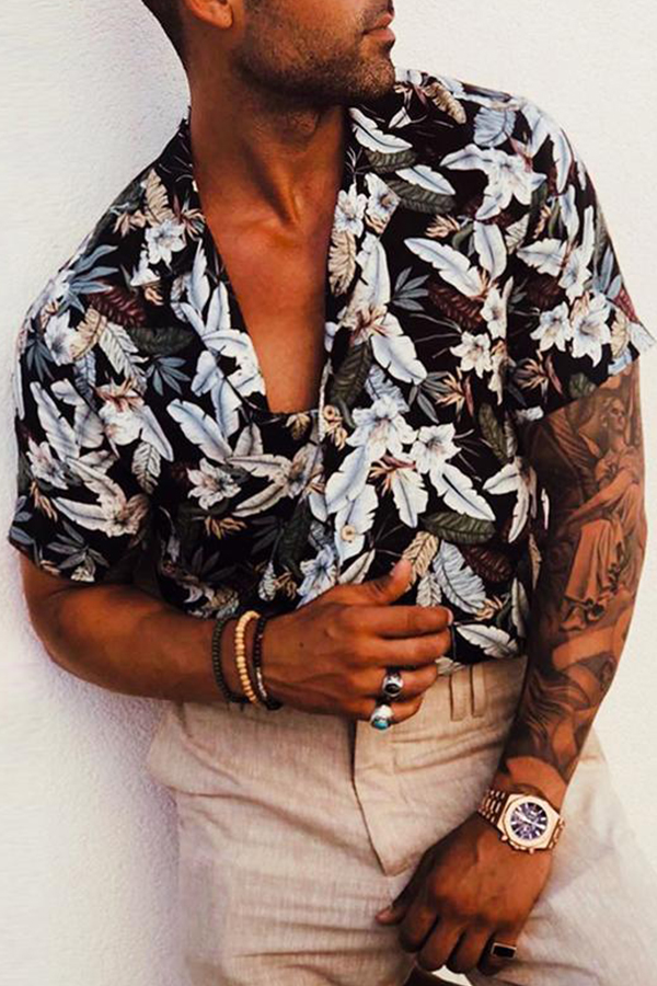 

Lovely Casual Floral Print Black Shirt