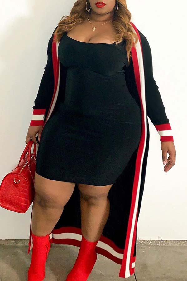 

Lovely Casual Patchwork Black Plus Size Cardigan