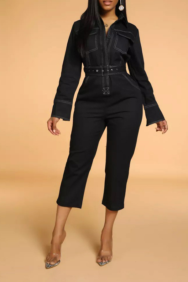 

Lovely Trendy Basic Black One-piece Jumpsuit(With Belt