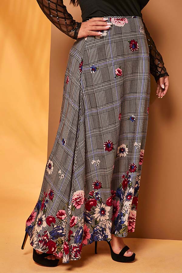 

Lovely Trendy Floral Grey Plus Size Skirt