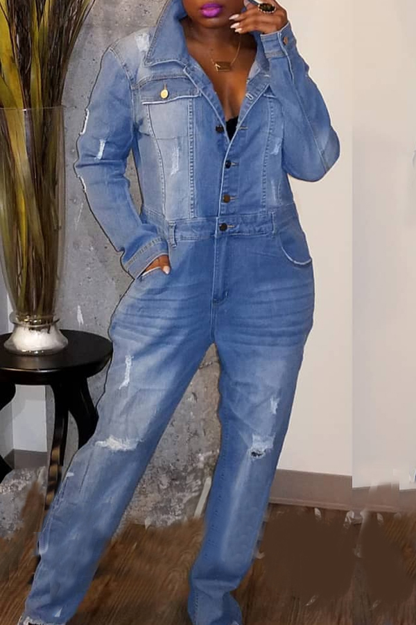 

Lovely Trendy Basic Blue One-piece Jumpsuit