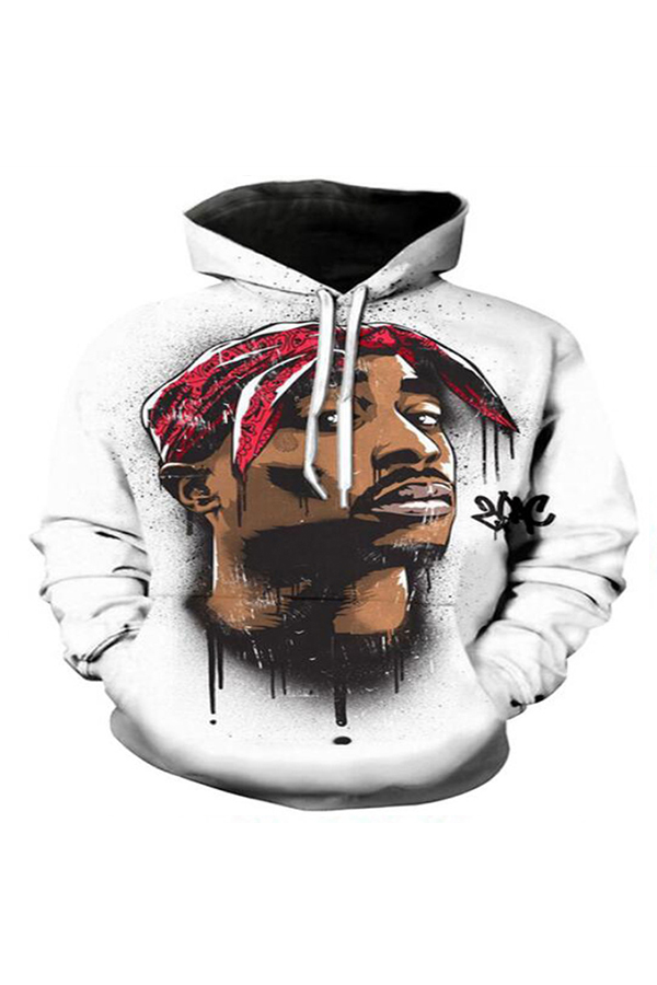 

Lovely Casual Print White Hoodie