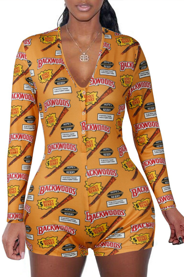 

Lovely Casual Print Yellow One-piece Romper