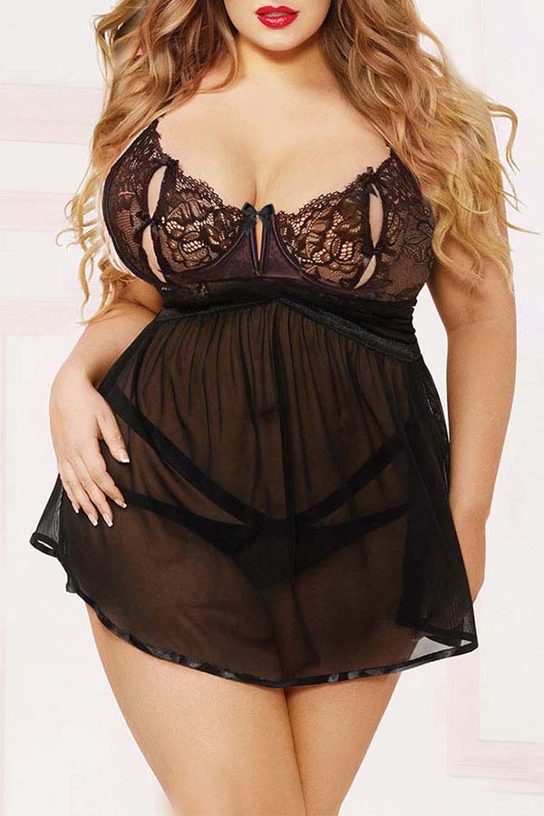 

Lovely Sexy Patchwork Black Babydolls
