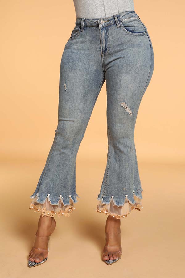 

Lovely Casual Patchwork Blue Jeans