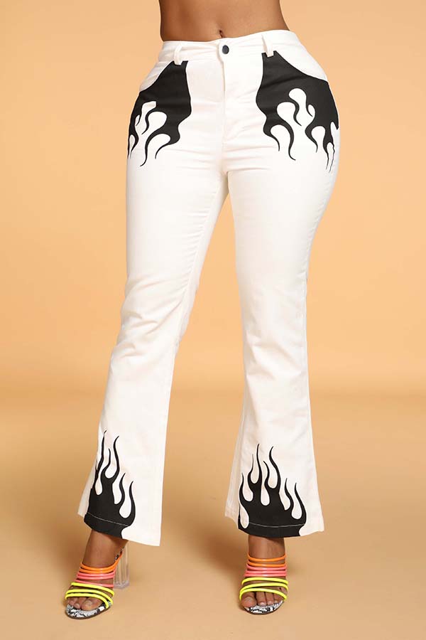 

Lovely Leisure Print White Pants