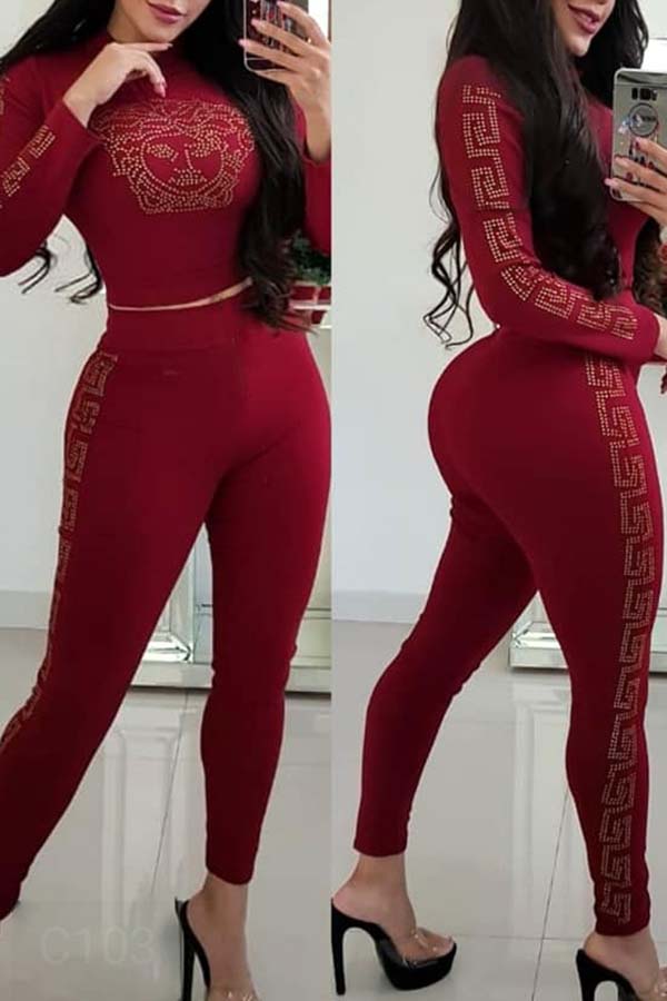 

Lovely Casual Basic Red Two-piece Pants Set