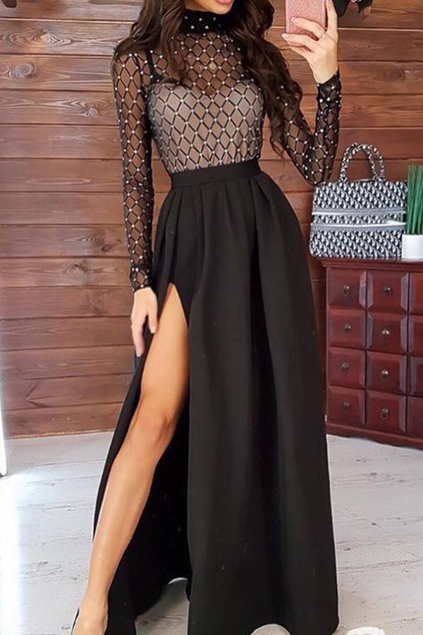 

Lovely Sexy See-through Black Two-piece Skirt Set