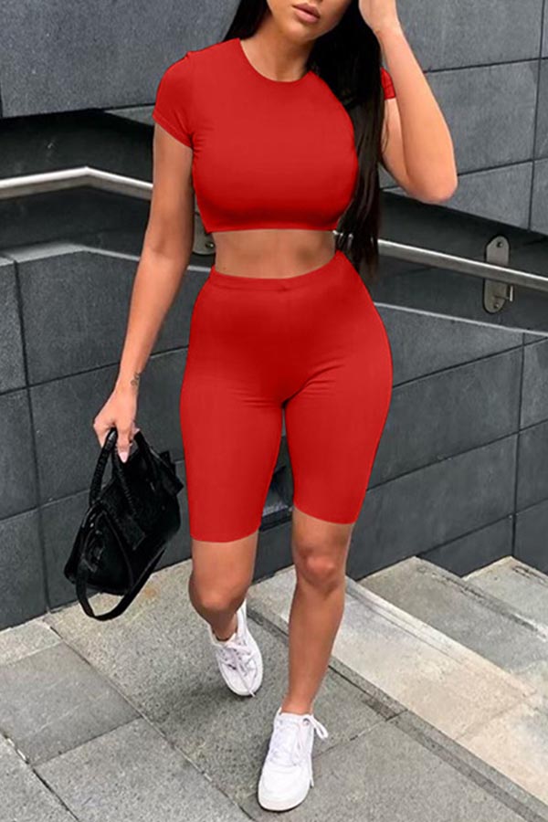 

Lovely Casual Basic Red Two-piece Shorts Set