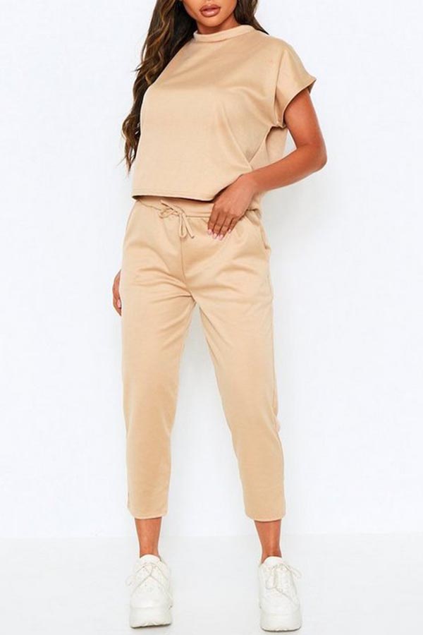 

Lovely Casual Basic Apricot Two-piece Pants Set