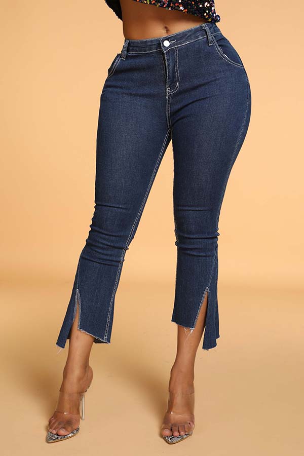 

Lovely Casual Slit Deep Blue Jeans