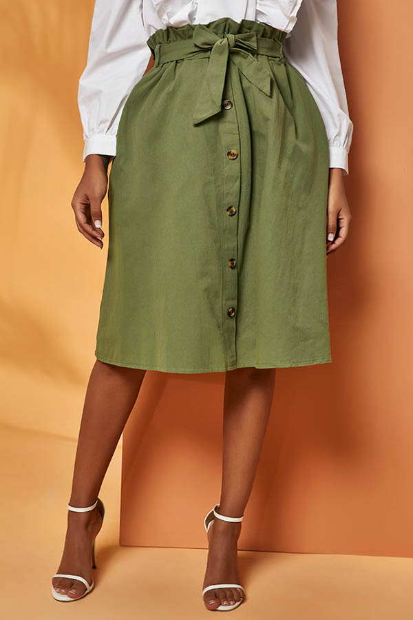 

Lovely Trendy Buttons Army Green Skirt